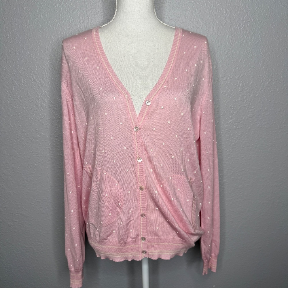 Escada Light pink & white polk a dot Cardigan button up sweater -cp - Picture 2 of 10